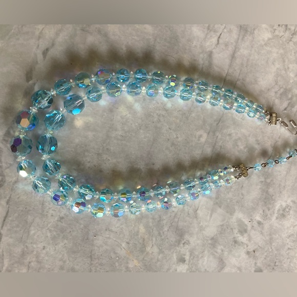 Vintage BLUE AB Crystal 2 strand Necklace 16” or less GORGEOUS or Upcycle beads - Picture 9 of 9